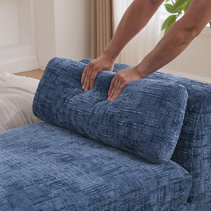 Grand banc rembourré 83,1 po avec accoudoirs, canapé-lit en chenille avec 2 coussins, lit de repos pour diverses pièces, Bleu