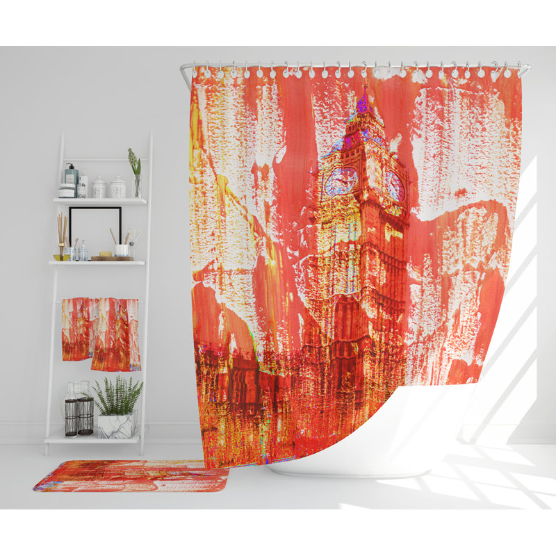 Nayona Polyester Shower Curtain Set, Red