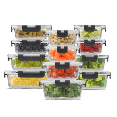 JoyJolt Fluted Glass Food Storage Containers with Leakproof Lids, Set of 12