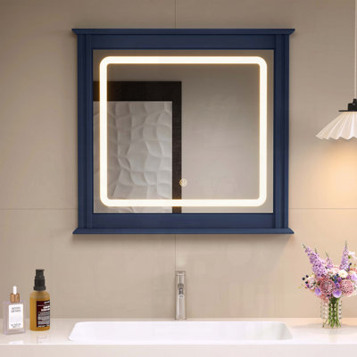 Miroir de courtoisie DEL bleu avec commande tactile, 3 couleurs, 10 niveaux de luminosité, fonction mémoire, rayures verticales