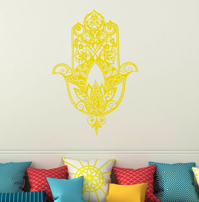 Décalcomanie murale main fatima, Jaune, H 32 po x l 22 po