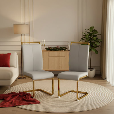 Chaises de salle à manger modernes à dossier haut en faux cuir avec base en métal (ensemble de 2)