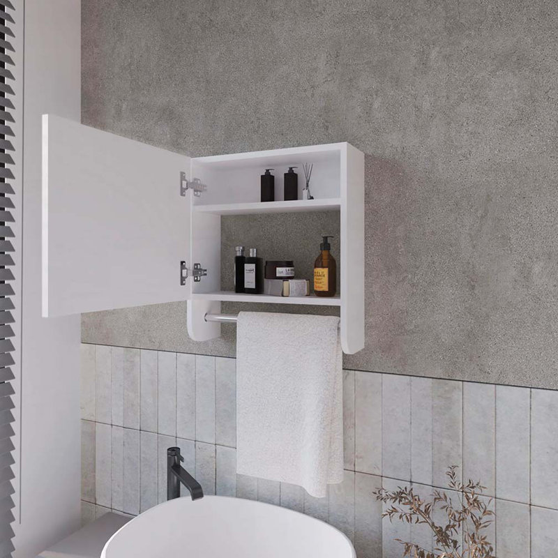 Pharmacie avec porte-serviettes et miroir inclus, Blanc