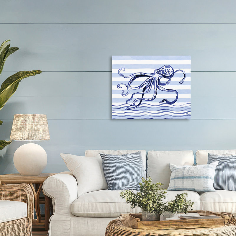 Toile indigo à coups de pinceau, design par Paul Brent, H 24 po x l 30 po