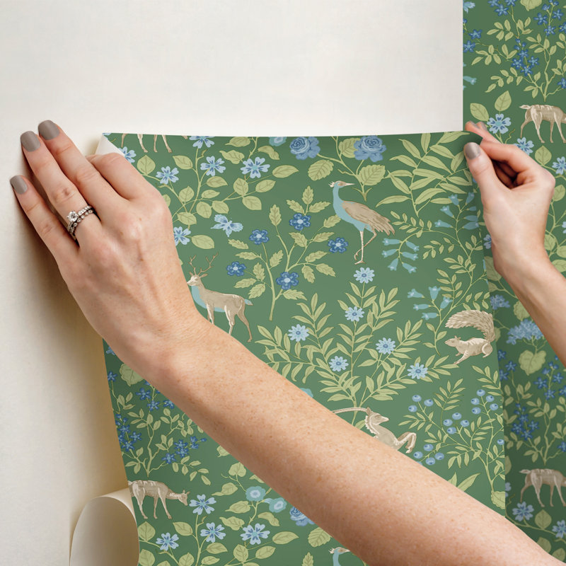 Papier peint floral Woodland, Vert