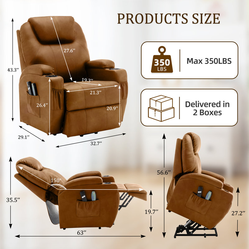 KORSER Power Lift Recliners, Recliner Chair With Heat And Massage For Elderly ,Electric Lift Recliner With Side Pockets And 2 Cup Holders