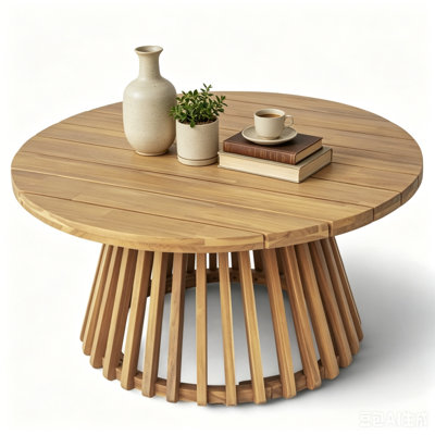 Outdoor Acacia Wood Patio Coffee Table, Round Coffee Table