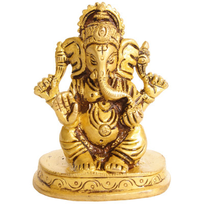 Petite sculpture en laiton faite à la main de 3 po Lord Ganesha - pose Utkutakasana, symbole de la divinité indienne symbolique, accent de prospérité compact pour autels et cadeaux