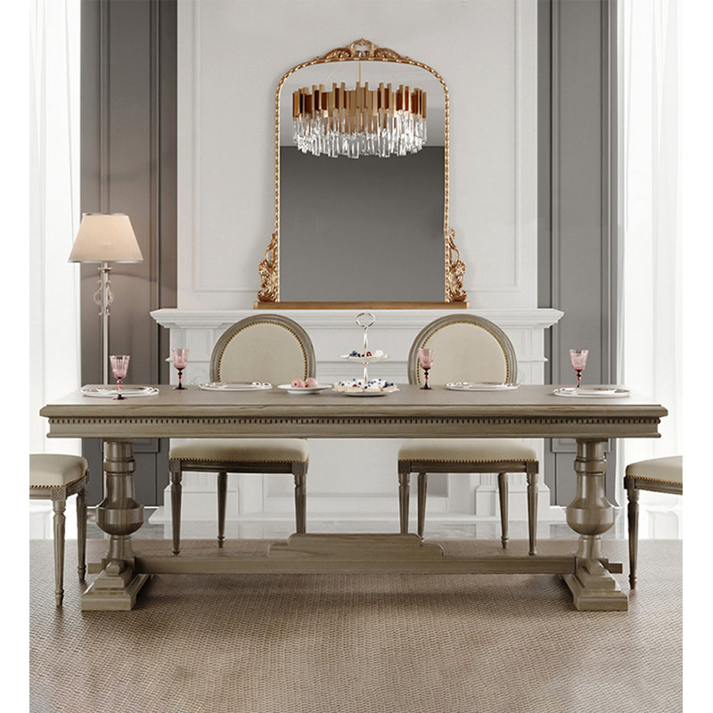 American-style retro distressed solid wood dining table, 29.53"H x 86.61"L x 31.5"W