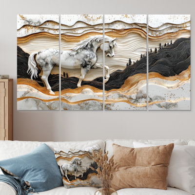 Abstrait cheval au galop dans la forêt - Art animalier sur toile - Art mural moderne sur toile