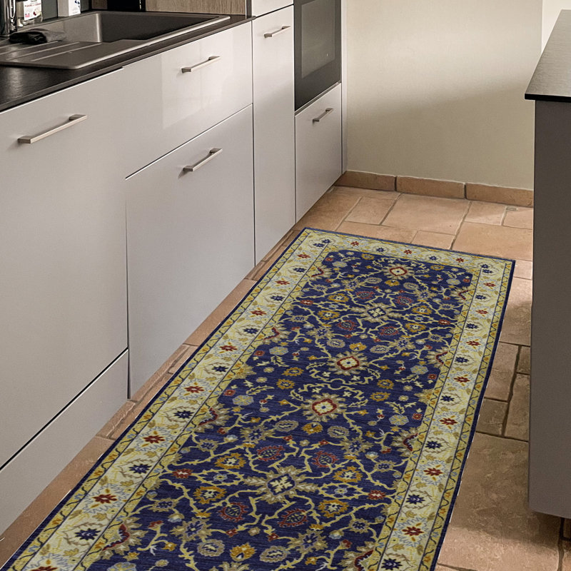 Eutizio Navy And Ivory Accent Rug, Runner 2'2" x 10'