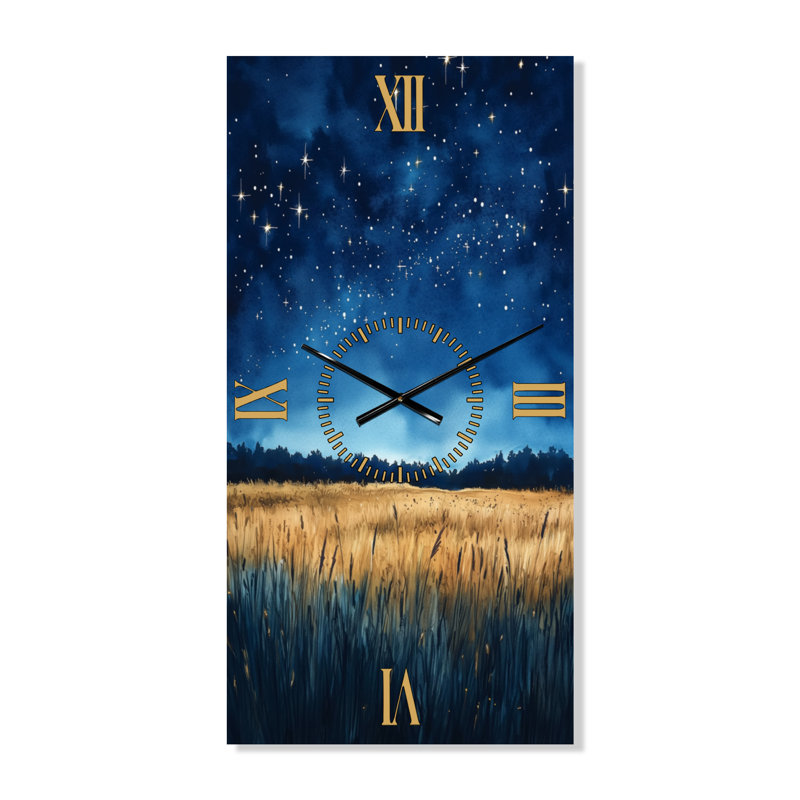 Starry Night over Meadow - Celestial Wall Clock, 40" H x 20" W - Rectangle