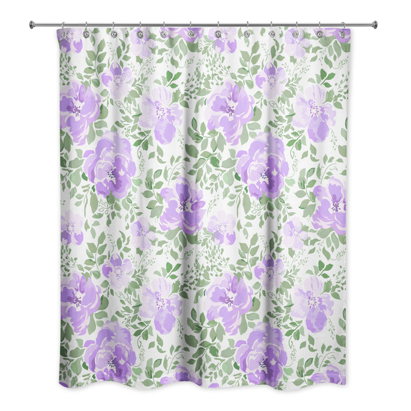 Rideau de douche simple à motif floral Daijon Meda, Mauve / Vert