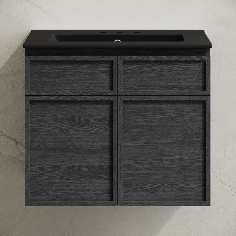 St. Tropez 24" Wall-Mounted Bathroom Vanity In Black With Black 3-Hole Centerset Sink Top, Black, Black, 24"