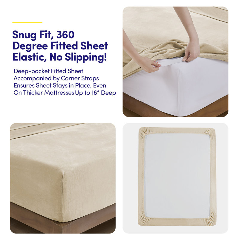 Ultra Soft Microplush Solid Fleece Sheet Set - Queen, Beige, Queen Sheet Set with 2 Pillowcases, Beige