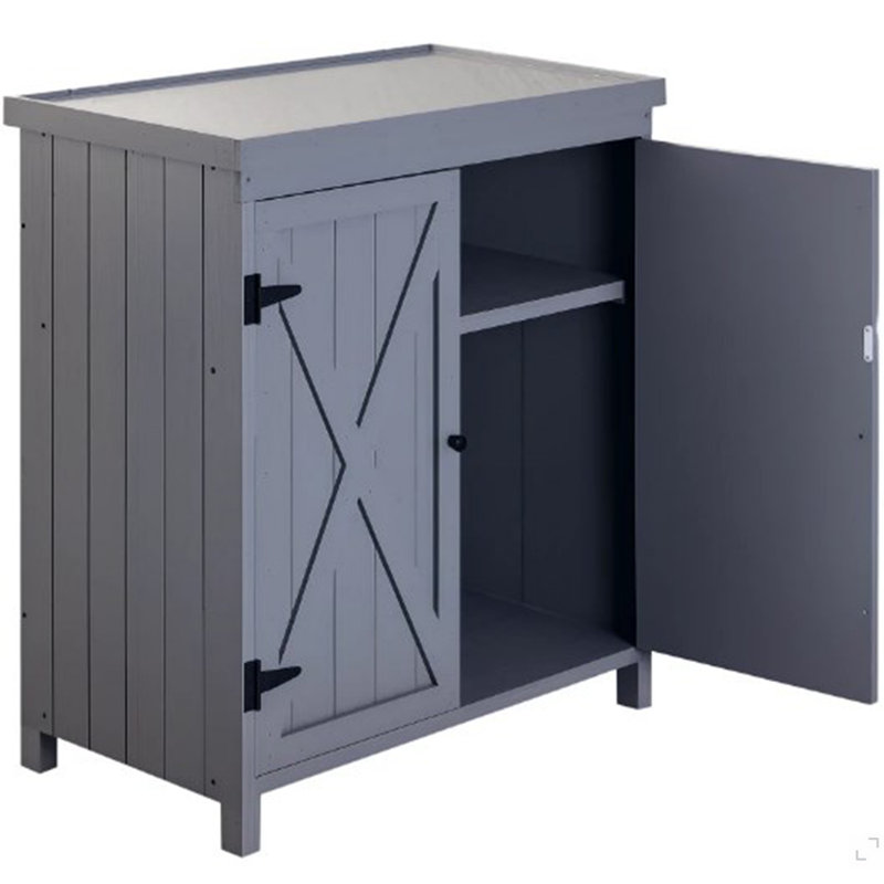 Remise à outils, armoire de rangement extérieure, avec plateau galvanisé et deux tablettes pour outils de jardin ou accessoires de piscine