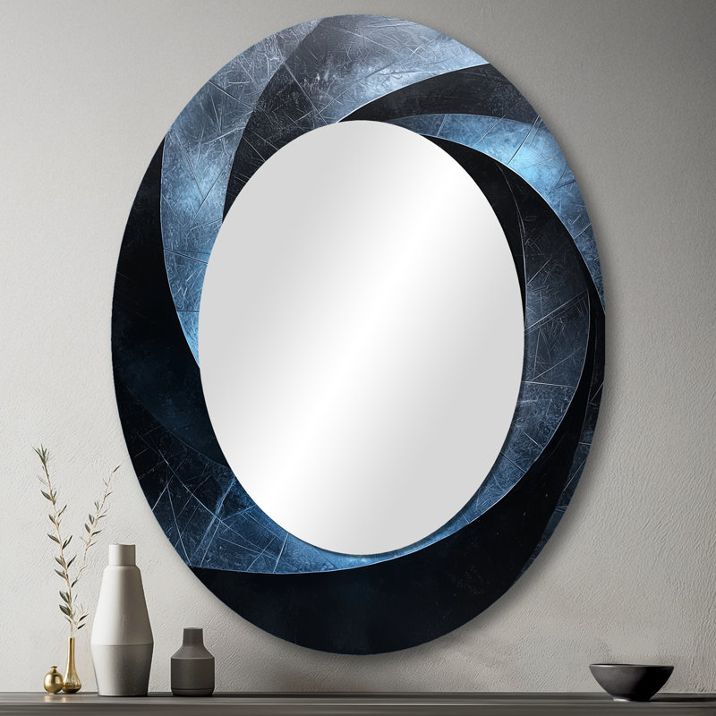 Black Blue Fractal Black Hole II - Modern Oval Wall Mirror, 43" x 33"