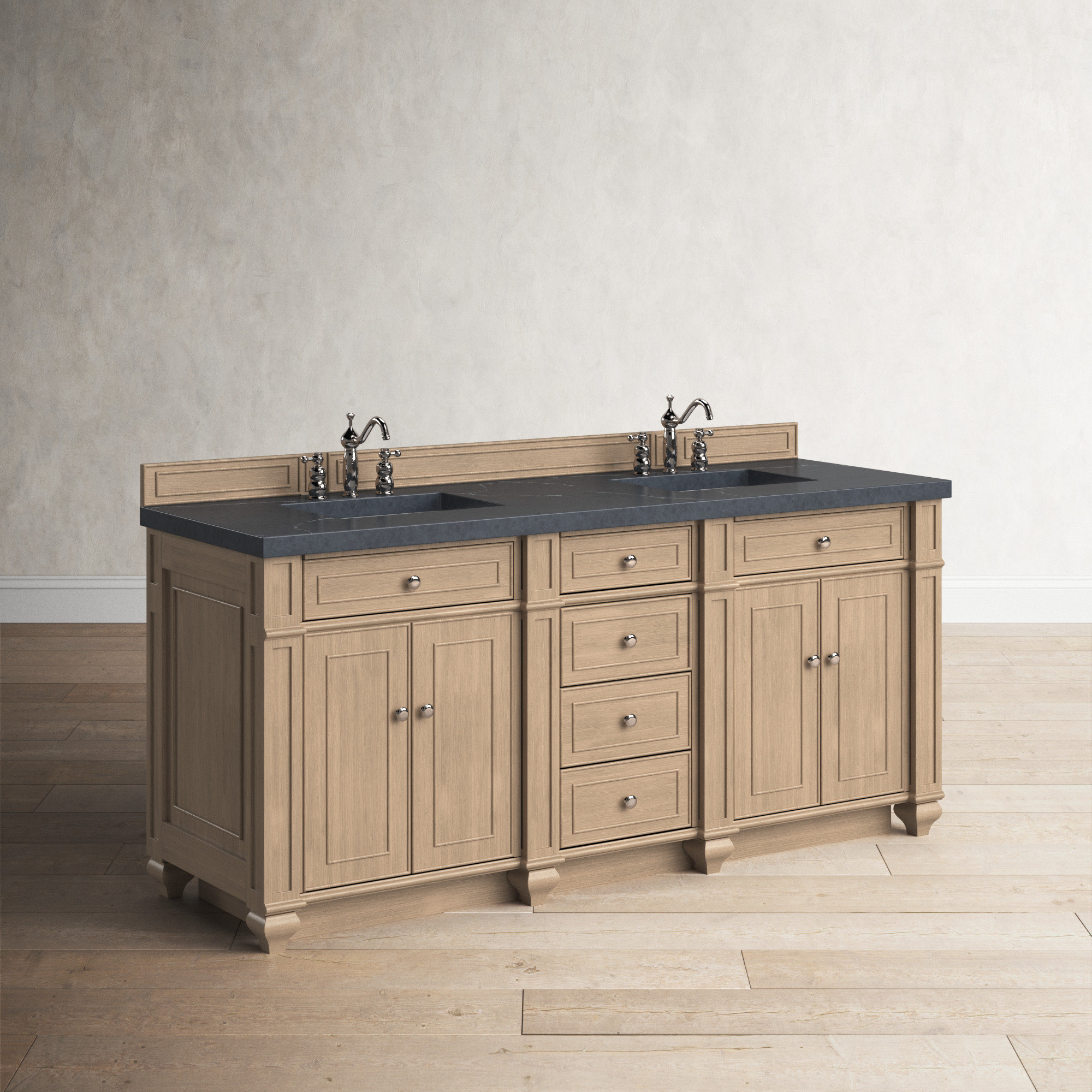 Bristol 72'' W Double Vanity, Iconic Black, Whitewashed Walnut, 8" Widespread