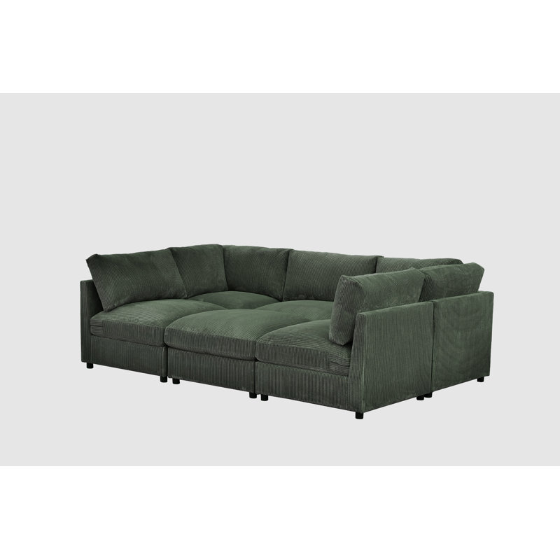 Grandmie Corduroy Upholstered Modular Sectional, Dark Green Corduroy