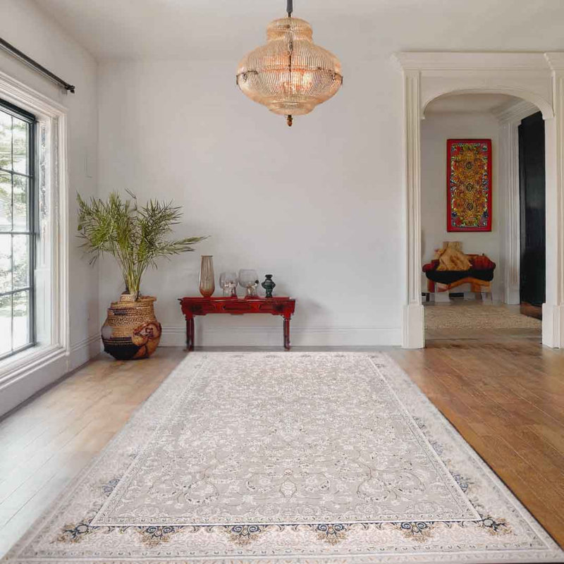 Sapphire Misty Damask Grey Blue Elegant Blue/Grey Abstract Modern Turkish Area Rug, Runner 80 x 200 cm