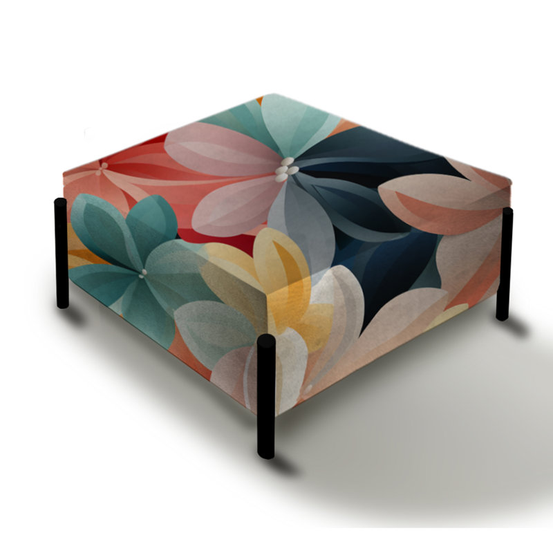 Grand repose-pieds carré Monochromatique à motif floral Zen