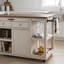 Îlot de cuisine avec prise de courant et roulettes, chariot à micro-ondes à roulettes blanc avec rangement semi-ouvert-770440837