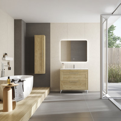Rose C80F Free Standing Bathroom Vanity Unit in Natural Oak with Matte Chrome Handles
