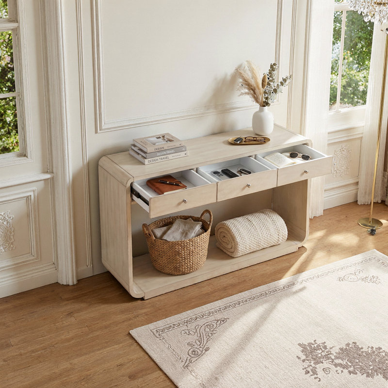 Console avec 3 tiroirs à pieds courbés pour le salon du vestibule, Naturel