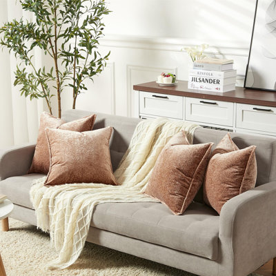 4-Pack Chenille Throw Pillow Covers 18x18 Inch, Thickened Solid Square Cushion Cases, Soft Textured Cozy Pillows for Sofa Couch Bedroom, 2 Light Coffee or 4 Light Coffee