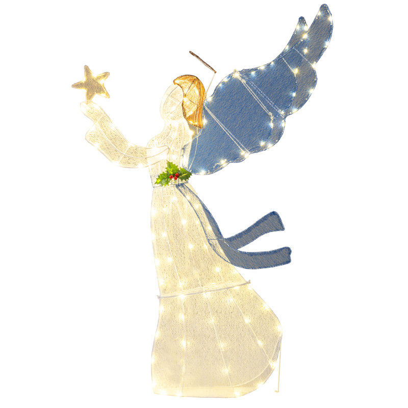  Multicolore ange de Noël extérieur illuminé 5 pi avec ailes étoilées Halo