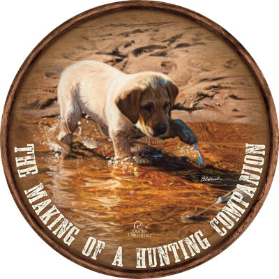Panneau en bois rond de 21 pouces « Piddle Paddle Pup », La fabrication d'un compagnon de chasse