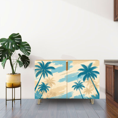Buffet buffet avec rangement Palmier tropical avec 2 portes pour le salon et la cuisine