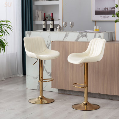 Tabourets de bar réglables en hauteur avec base chromée et pieds dorés, ensemble de 2, parfaits pour les cuisines et les bars modernes, tabouret de bar