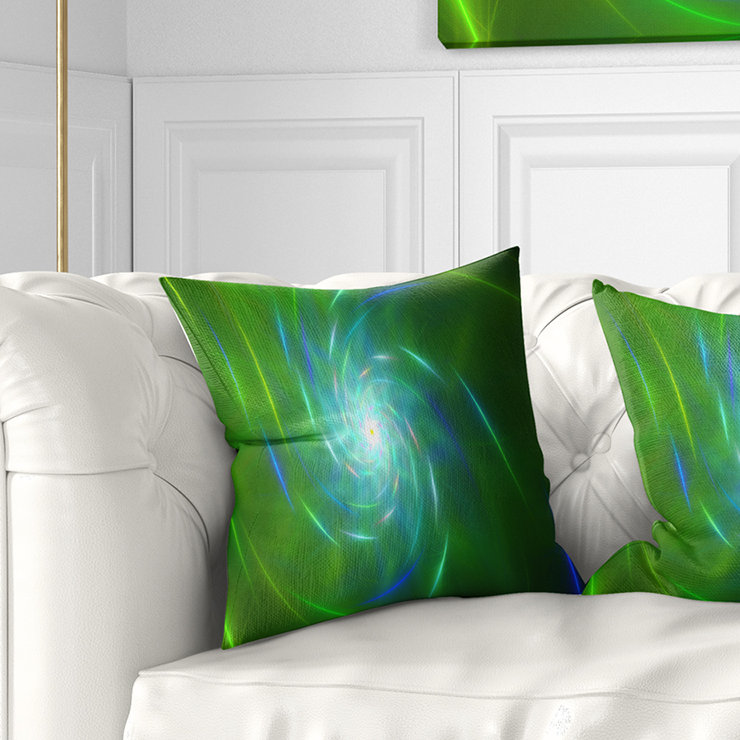 Fractale tourbillon - coussin abstrait imprimé, 16 po x 1 po, Coussin décoratif, Vert