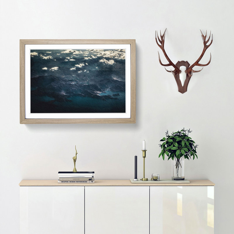 Clouds Above a Mountain Range - Picture Frame Painting Print, 27cm H x 36cm W x 2cm D, Oak Framed