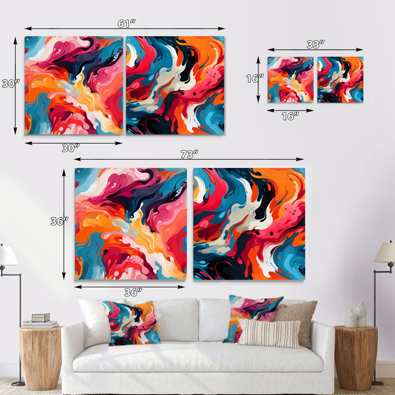 Dainen - Ensemble de 2 peintures murales abstraites en acrylique, H 16 po x l 33 po
