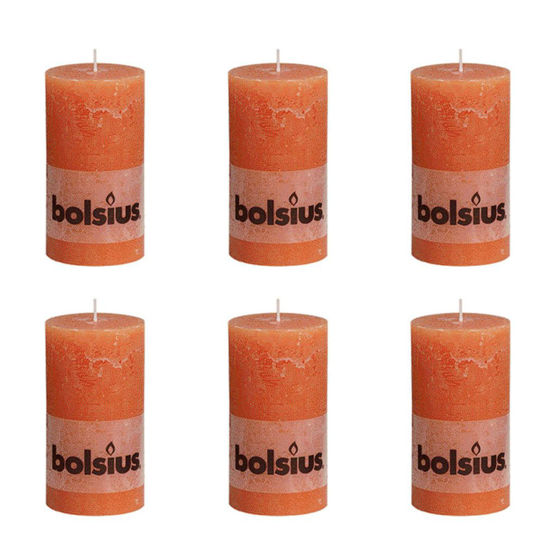 Bolsius Rustic Pillar Candle, 13cm H x 6.8cm diameter, Orange