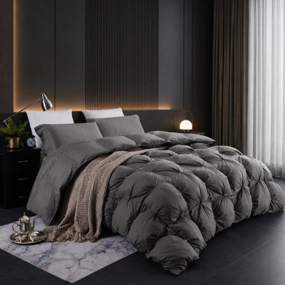 All-season Pinch Pleat Goose Feather & Down Comforter Soft-Cotton Duvet Insert,106x90inches , Grey