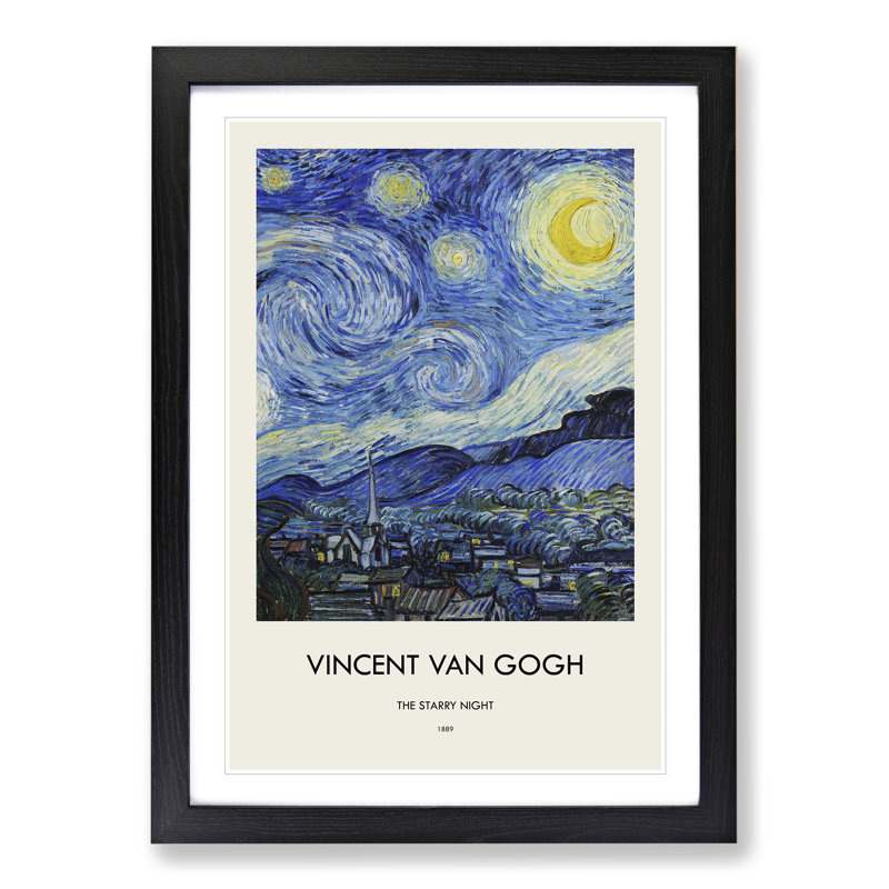 The Starry Night by Vincent Van Gogh - Picture Frame Painting, 65cm H x 48cm W x 2cm D, Black Framed