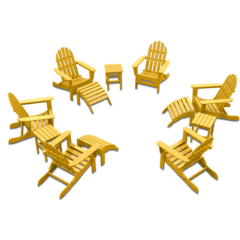 Leighton Foldable Outdoor Adirondack Set, Lemon Yellow