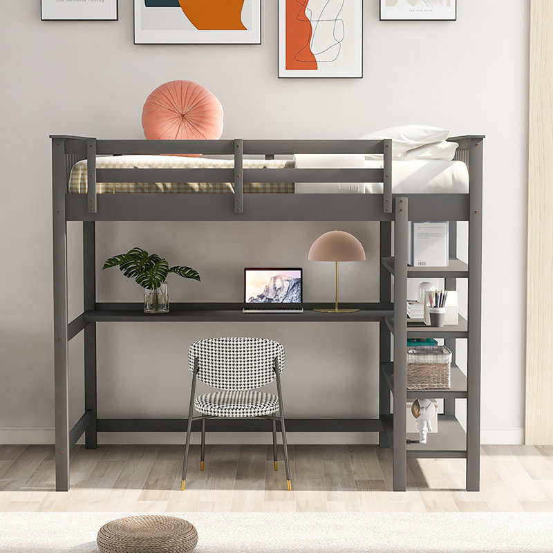 Geramiah Kids Loft Bed, Gray, Twin