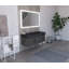 Meuble-lavabo mural simple 48 po avec comptoir à surface solide - base blanche, plateau noir, poignées chromées-435453708-508761507-508816256