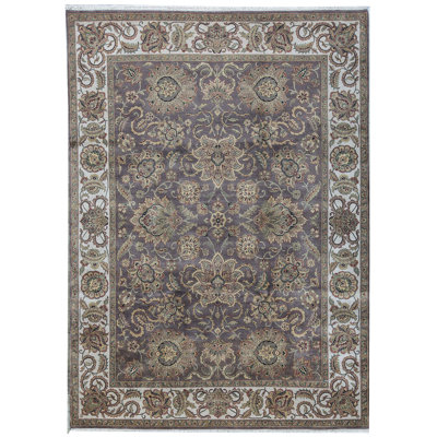 Tapis brun et ivoire de haute qualité noué à la main