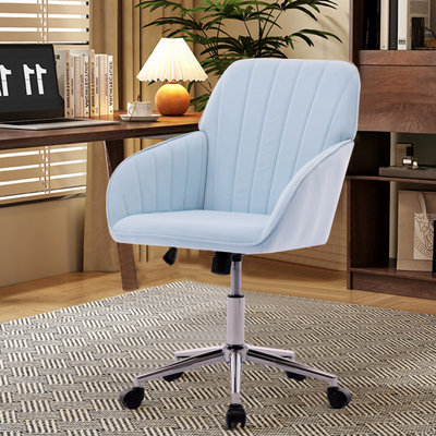 Fauteuil ergonomique en velours bleu pour les longues séances - base argentée, réglable