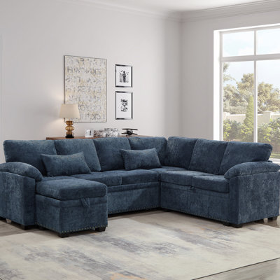 Canapé d'angle modulaire en L 97 po avec siège et repose-pieds de rangement en L 97 po, canapé d'angle en chenille avec 7 sièges et 2 coussins pour le salon