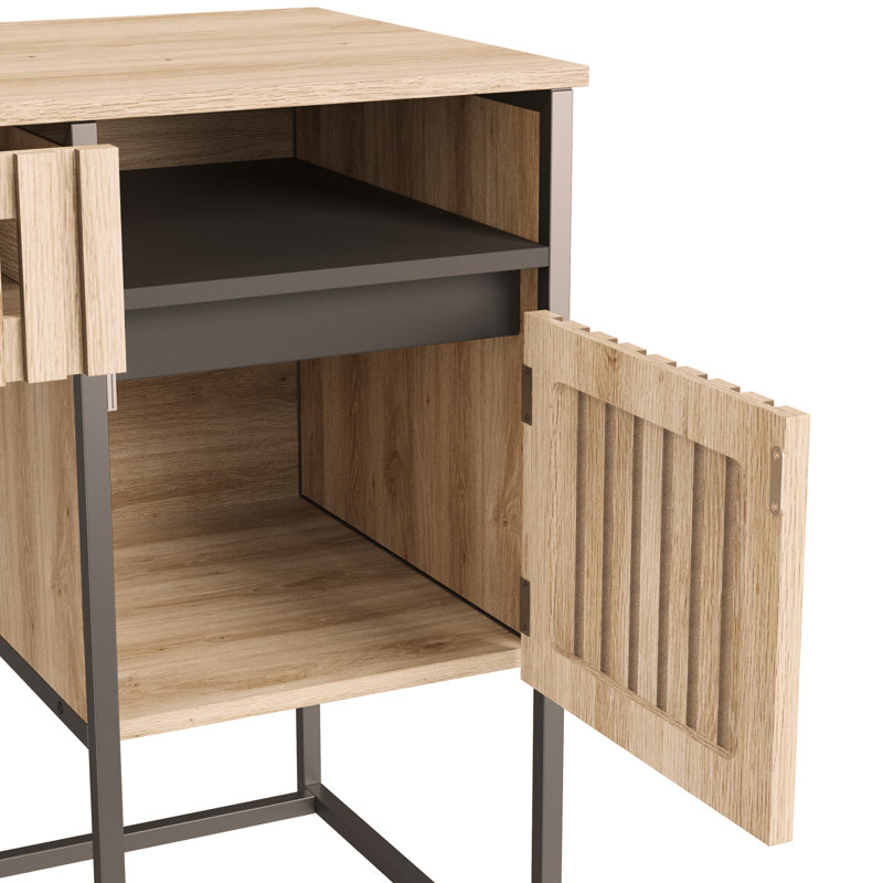 Bureau, bureau d'ordinateur, commode, avec tiroirs / rangement, assemblage facile, structure en métal, minimaliste moderne, élément à rayures verticales