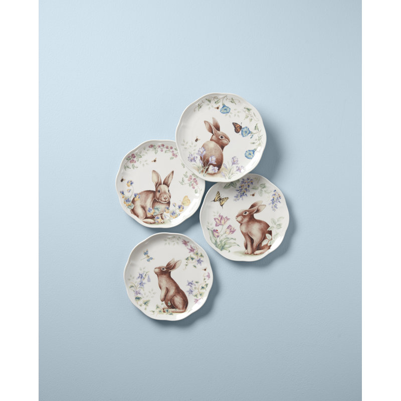 Butterfly Meadow Bunny 4-Piece Accent Plate Set