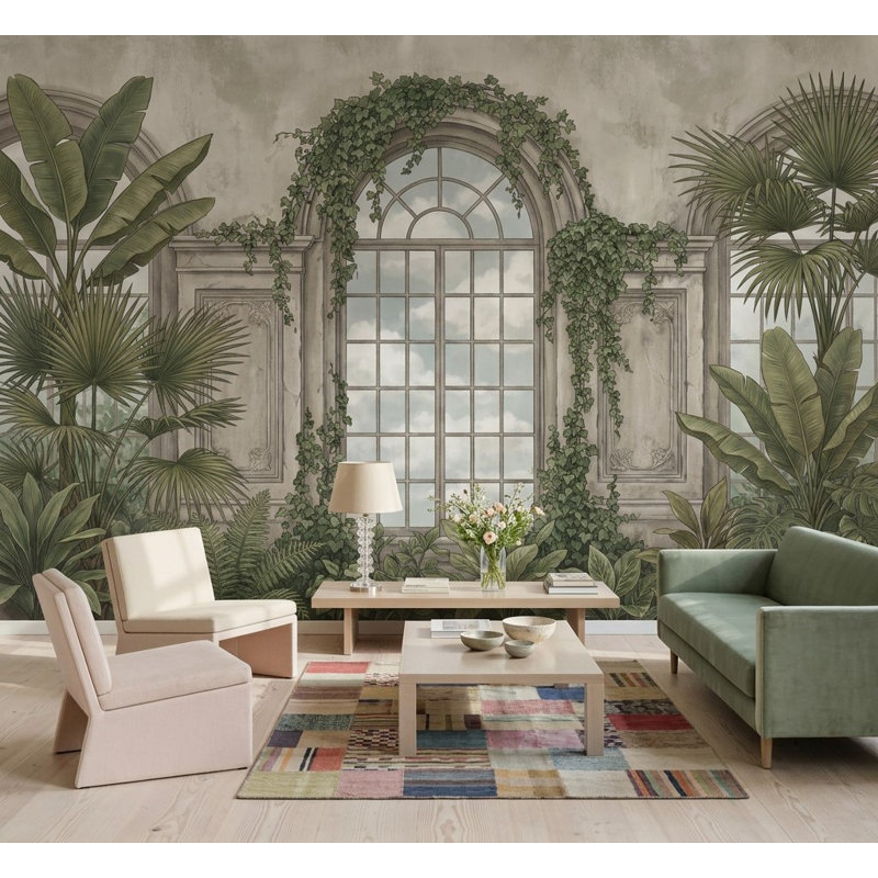 Décoration murale amovible nuage vert ciel nuageux, 160 po x 108 po, Texturé non collé