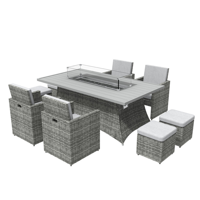 Bentlei Rectangular 8 - Person 70.87" Long Dining Set with Cushions
