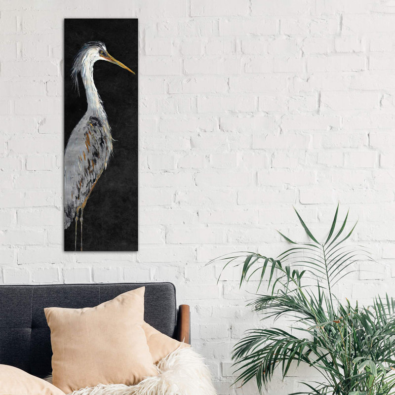 Heron On Black II by Julie Derice - Wrapped Canvas Panoramic Print, 121.92 cm H x 40.64 cm W x 1.91 cm D
